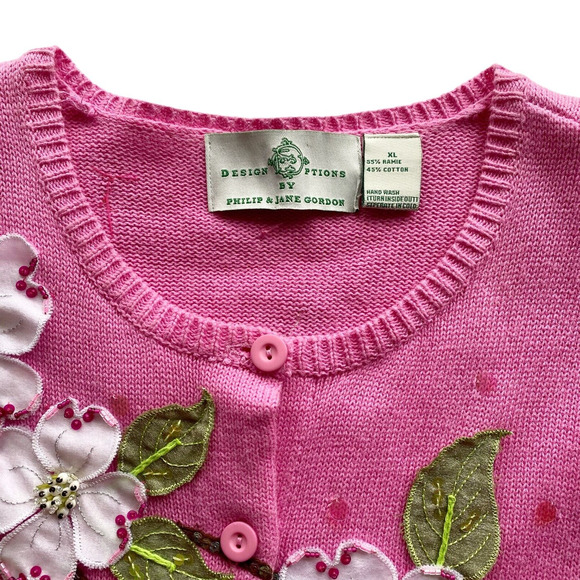Design Options By Philip & Jane Gordon Sweater Ex-Large Pink Cardigan Sequin NEW - Picture 5 of 9